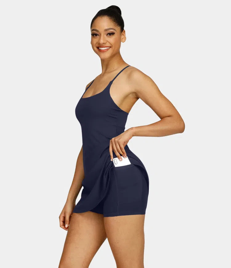 FitChic - Ärmelloses Sport-Trägerkleid mit integriertem BH 2 in 1